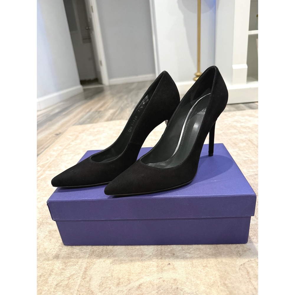 Stuart Weitzman Nouveau Black Suede Pointed Toe Pump Stiletto, Size 7.5 M
